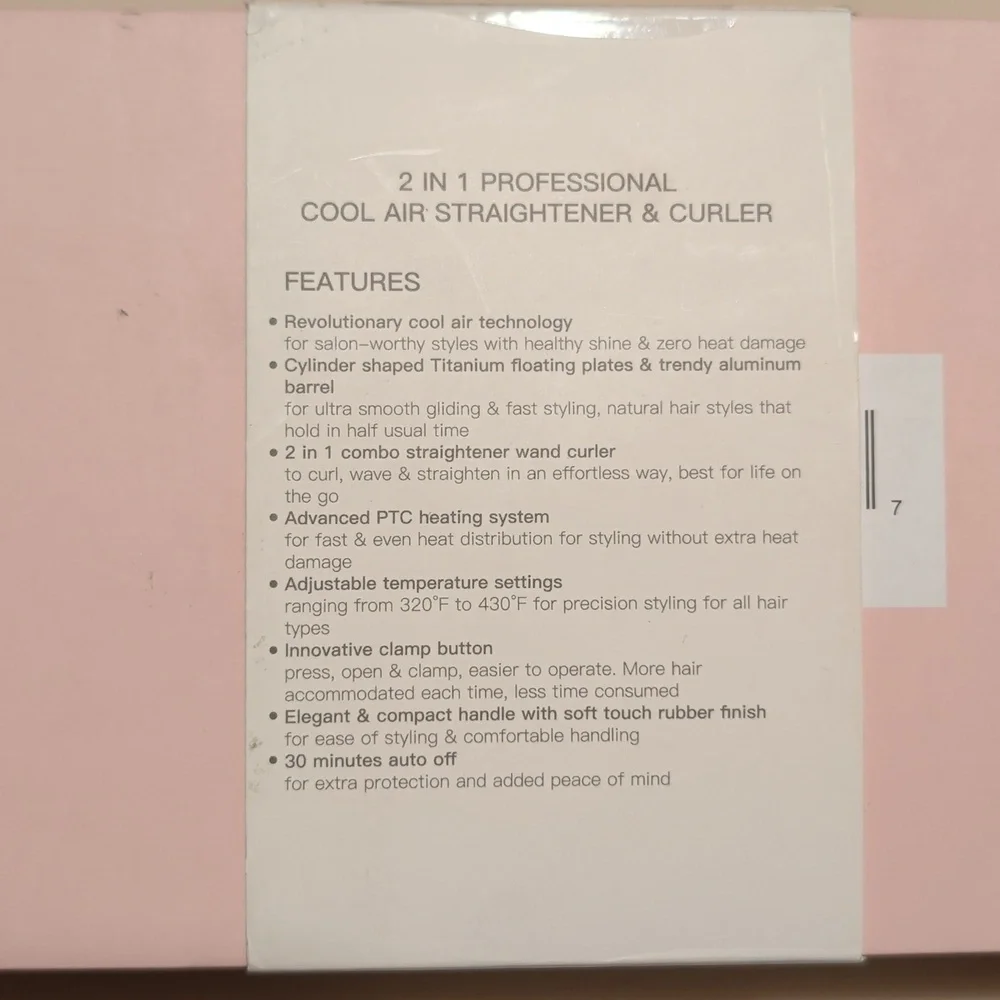 Miracomb 2-In-1 Professional Titanium Cool Air Straightener & Curler NIB